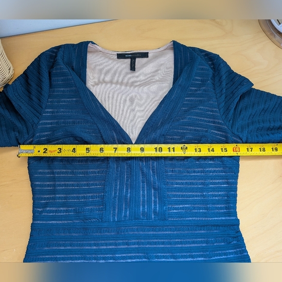 BCBG MAXAZRIA Navy Blue Fit Flare Dress Size Small Stripes Long Sleeves - Picture 9 of 11